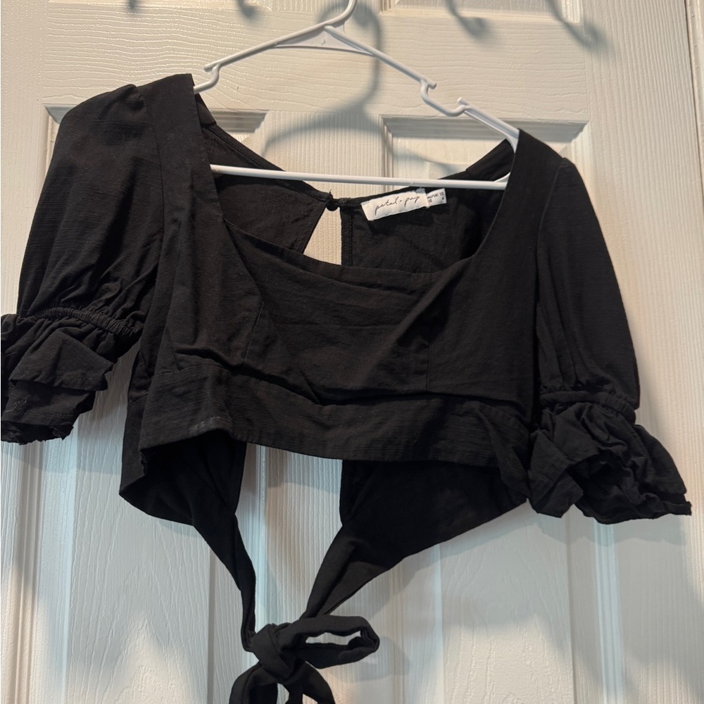 Petal & Pup Black Crop Top with Tie Detail